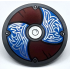Minifigure, Shield Circular / Round Convex Face with Blue and Dark Red Alternating Panels with Silver Center Circle and Odin's Ravens Pattern: {тъмно каменно сив}