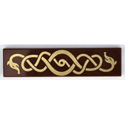 Tile 1 x 4 with Gold Intertwined Sea Serpent / Snake Pattern: {червеникаво-кафяв}