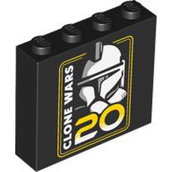 Brick 1 x 4 x 3 with Yellow '20' and White 'CLONE WARS' and Clone Trooper Helmet Pattern: {черен}