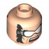 Minifigure, Head Dual Sided Black Bushy Eyebrows, Mutton Chops, and Stubble, Medium Nougat Cheek Lines, Frown / Bared Teeth Parted and White Goggles Pattern - Vented Stud: {светло нуга}