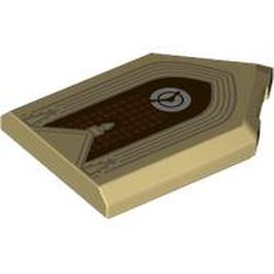 Tile, Modified 2 x 3 Pentagonal with Dark Tan Arches and Spires, Light Bluish Gray Clock, Reddish Brown Window with Dark Brown Lattice Pattern: {тухлено жълт}