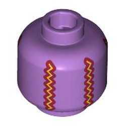 Minifigure, Head without Face with Dark Red and Gold Zig Zag Vertical Lines Pattern (HP Beaded Bag): {умерено лавандулов}
