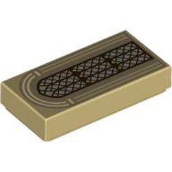 Tile 1 x 2 with Silver Arched Window with Dark Brown Lattice and Dark Tan Arches Pattern: {тухлено жълт}