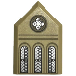 Tile, Modified 2 x 3 Pentagonal with Ornate Round and 3 Arched Silver Windows with Dark Brown Lattice, Dark Tan Arches and Lines Pattern: {тухлено жълт}