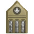Tile, Modified 2 x 3 Pentagonal with Ornate Round and 3 Arched Silver Windows with Dark Brown Lattice, Dark Tan Arches and Lines Pattern: {тухлено жълт}