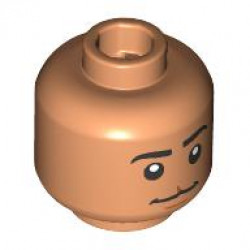 Minifigure, Head Dual Sided Black Eyebrows, Medium Nougat Chin Dimple and Cleft Lip, Neutral / Open Mouth Smile with Teeth Pattern: {нуга}