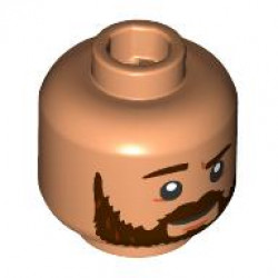 Minifigure, Head Dual Sided Dark Brown Eyebrows and Beard, Neutral / Open Mouth Smile with Teeth Pattern: {нуга}