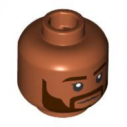 Minifigure, Head Dual Sided Dark Brown Eyebrows and Beard, Neutral / Open Mouth Scowl with Teeth Pattern: {тъмно оранжев}