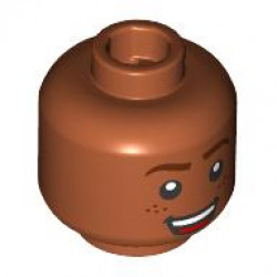 Minifigure, Head Dual Sided Reddish Brown Eyebrows and Freckles, Open Mouth Smile with Teeth and Red Tongue / Smirk Pattern: {тъмно оранжев}