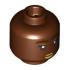 Minifigure, Head Dual Sided Female Dark Brown Eyebrows, Black Eyelashes, Copper Eye Shadow, Gold Lips, Closed Mouth Smile / Open Mouth Grin with Teeth Pattern: {червеникаво-кафяв}
