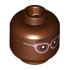 Minifigure, Head Dual Sided Female Black Eyebrows and Eyelashes, Metallic Pink and Silver Glasses, Closed Mouth Smile / Open Mouth Grin with Teeth, No Glasses Pattern: {червеникаво-кафяв}
