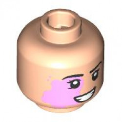 Minifigure, Head Dual Sided Female Black Eyebrows, Bright Pink Birthmark, Open Mouth Smile / Laughing with Teeth and Red Tongue Pattern: {светло нуга}