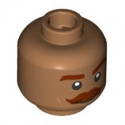 Minifigure, Head Reddish Brown Thick Eyebrows and Moustache, Dark Tan Cheek Lines and Chin Dimple, Neutral Pattern: {умерен нуга}