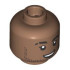 Minifigure, Head Dual Sided Black Eyebrows and Stubble, Scar on Right Eyebrow, Closed Mouth Smile / Open Mouth Grin with Teeth Pattern: {умерено кафяв}