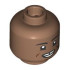 Minifigure, Head Dual Sided Black Eyebrows and Lower Eyelids, Reddish Brown Cheek Lines and Chin Dimple, Gap in Teeth / Smirk, Raised Left Eyebrow Pattern: {умерено кафяв}