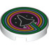 Tile, Round 2 x 2 with Bottom Stud Holder with Space Shuttle, Smoke and Dots on Back Background in Bright Green, Medium Azure, Bright Light Orange and Bright Pink Concentric Circles Pattern: {бял}
