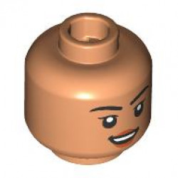 Minifigure, Head Dual Sided Female Black Eyebrows and Eyelashes, Dark Orange Lips, Open Mouth Smile / Frown, Raised Left Eyebrow Pattern: {нуга}