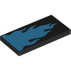 Tile 2 x 4 with Dark Azure Flame Pattern: {черен}