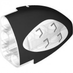 Technic, Panel Curved 5 x 3 x 2 Corner Quarter Ellipse, Left with Black and Silver Porsche GT4 e-Performance Headlight Pattern: {прозрачен}