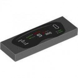Tile 1 x 3 with Black Dashboard Display with Red and Green Lights and Gauges, White Number 5 and '350' Pattern: {тъмно каменно сив}