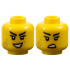Minifigure, Head Dual Sided Female Black Eyebrows, Long Eyelashes, Medium Nougat Lips, Gold Stripes Tattoo, Evil Open Mouth Smile with Teeth / Scowl Pattern - Vented Stud: {ярко жълт}