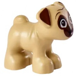 Dog, Friends, Pug, Standing with Reddish Brown Muzzle, Ears and Eyes Looking Forward and Bright Pink Tongue Pattern (Dango): {тухлено жълт}
