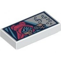 Tile 1 x 2 with Mini Doll Head, Silver Microphone and Black Handwritten 'Ley-La xo' and Hearts Pattern: {бял}