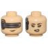 Minifigure, Head Dual Sided Female Dark Silver and Silver Mechanical Device, Nougat Lips, Visor and Grin / Dark Brown Eyebrows, Black Single Eyelashes, Lopsided Open Mouth Smile with Teeth Pattern: {умерен тан}