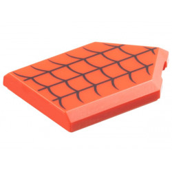 Tile, Modified 2 x 3 Pentagonal with Black Curved Lines / Spider Web Pattern: {ярко червен}