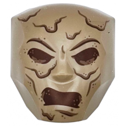 Large Figure Face with Brow and Nose Detail, 2 x 2 Round Brick Attachment with Reddish Brown Eyes, Open Mouth and Lines Pattern (Sandman): {пясъчно жълт}