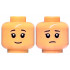 Minifigure, Head Dual Sided Child Female Black Eyebrows, Single Eyelashes, Grin / Sad Frown Pattern: {умерен тан}