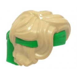 Minifigure, Hair Swept Back Tousled with Molded Bright Green Bandana Headband Pattern: {тухлено жълт}