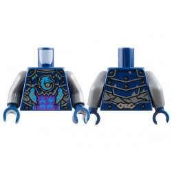 Torso Armor Plates with Silver Trim and Blades, Dark Azure Wolf and Ninjago Logogram 'WO' and 'MO' Pattern / Dark Bluish Gray Arms / Dark Blue Hands: {земно син}