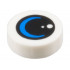 Tile, Round 1 x 1 with Black Lens / Circle with Dots and Blue Crescent Moon Pattern: {бял}