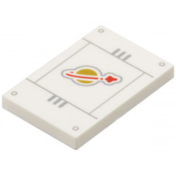 Tile 2 x 3 with Gold and Red Classic Space Logo on Panel with Light Bluish Gray Lines and Rivets Pattern: {бял}