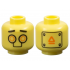 Minifigure, Head Alien Robot Black Straight Eyebrows, Orange Circle Eyes, Warning Panel on Back Pattern: {студено жълт}