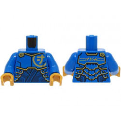 Torso Armor Plates over Dark Blue Tunic, Gold Trim and Ninjago Logogram Letter J, 'JAY' on Back Pattern / Blue Arms / Pearl Gold Hands: {ярко син}