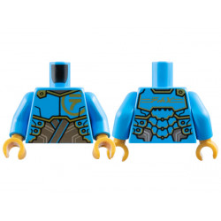 Torso Armor Plates over Pearl Dark Gray Tunic, Gold Trim and Ninjago Logogram Letter N, 'NYA' on Back Pattern / Dark Azure Arms / Pearl Gold Hands: {тъмно небесносин}