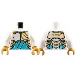 Torso Armor Plates with Gold Ninjago Logogram 'Z' on Front and 'ZANE' on Back over Medium Azure Tunic Pattern / White Arms / Pearl Gold Hands: {бял}