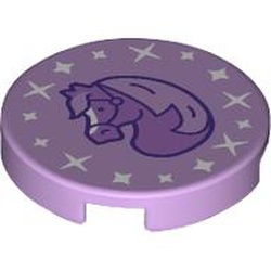 Tile, Round 2 x 2 with Bottom Stud Holder with Medium Lavender Horse Profile and White Sparkles Pattern: {лавандулов}