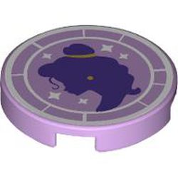 Tile, Round 2 x 2 with Bottom Stud Holder with Dark Purple Belle Silhouette, Gold Hairband and Earring, and White Frame and Sparkles Pattern: {лавандулов}