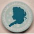 Tile, Round 2 x 2 with Bottom Stud Holder with Dark Turquoise Elsa Silhouette and White Frame and Sparkles Pattern: {аквамарин}