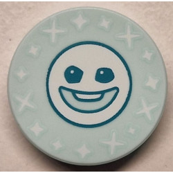 Tile, Round 2 x 2 with Bottom Stud Holder with Dark Turquoise Snowgie Face and White Sparkles Pattern: {аквамарин}