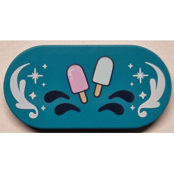 Tile, Round 2 x 4 Oval with Bright Pink and Light Aqua Popsicles, Dark Blue Drops, White Ornaments and Sparkles Pattern: {ярко синьо-зелен}