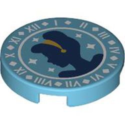 Tile, Round 2 x 2 with Bottom Stud Holder with Dark Blue Cinderella Silhouette, Gold Hairband, and White Clock Face Pattern: {умерено небесносин}