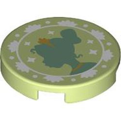 Tile, Round 2 x 2 with Bottom Stud Holder with Sand Green Tiana Silhouette, Gold Tiara and Necklace, and White Flowers Pattern: {пролетно жълто-зелен}