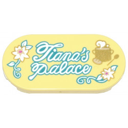 Tile, Round 2 x 4 Oval with White and Gold Flowers and Cooking Pot with Steam, Dark Turquoise Vines, Leaves, and Script 'Tiana's Palace' Pattern: {студено жълт}