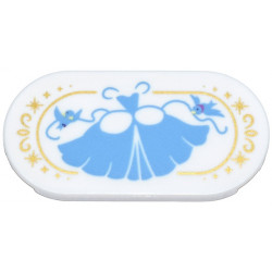 Tile, Round 2 x 4 Oval with Medium Blue Ball Gown, Birds, and Ribbons, Gold Border and Sparkles Pattern: {бял}