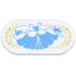 Tile, Round 2 x 4 Oval with Medium Blue Ball Gown, Birds, and Ribbons, Gold Border and Sparkles Pattern: {бял}