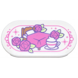 Tile, Round 2 x 4 Oval with Dark Pink Bed, Roses, Sparkles and Striped Tea Cup Pattern: {бял}
